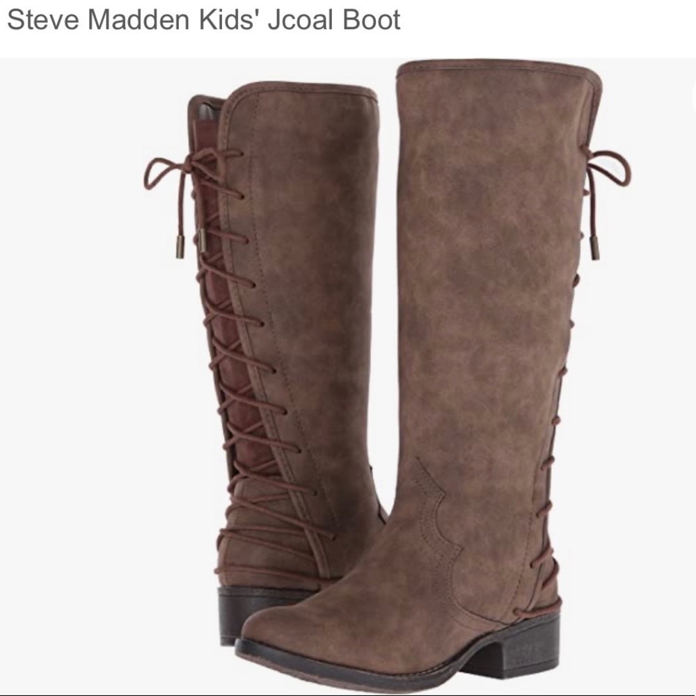 Like New: Brown Steven Madden Leather Boots with Laces in the back. Girls Size 3